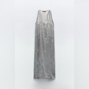 Zara Silver Sequin Maxi Dress